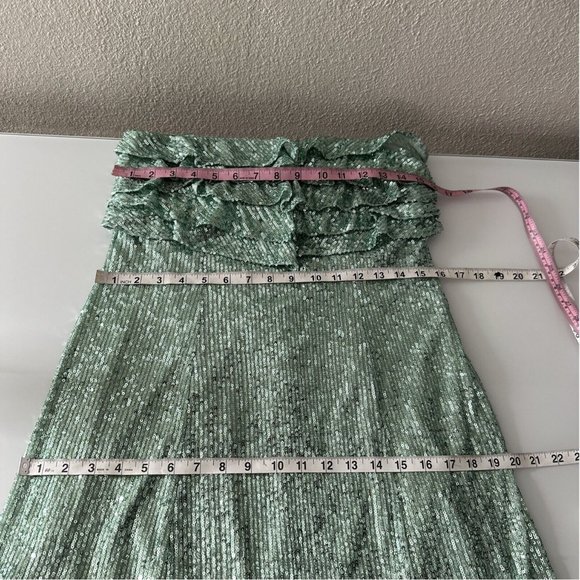 NEW $168 FREE PEOPLE [ 8 ] Frida Sequin Ruffle‎ Minidress in Island Sea Green - Picture 10 of 14